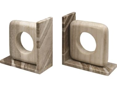 Worlds Away Beige Marble Bookends WAROVER