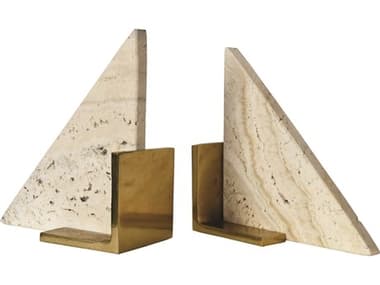 Worlds Away Triangle Shaped Travertine Marble Bookend WATRIO