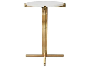 Worlds Away 16" Round Marble Brass White End Table WAWINSLET