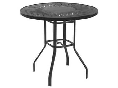 Windward Design Group Sunburst Punched Aluminum 36''Wide Round Balcony Table w/ Umbrella Hole WINKD361836SBU