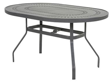 Windward Design Group Mayan Punched Aluminum 54''W x 36''D Oval Dining Table w/ Umbrella Hole WINKD365418MYNU