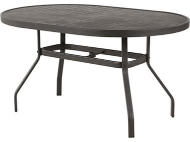 Windward Design Group Napa Punched Aluminum 54''W x 36''D Oval Dining Table w/ Umbrella Hole WINKD365418NAU