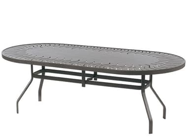 Windward Design Group Sunburst Punched Aluminum 54''W x 36''D Oval Dining Table w/ Umbrella Hole WINKD365418SBU