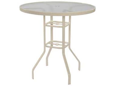 Windward Design Group Glass Top Aluminum 42'' Round Bar Table with Umbrella Hole WINKD4218BGU