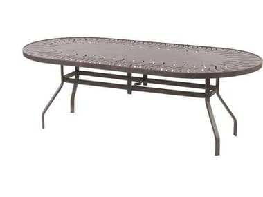 Windward Design Group Sunburst Punched Aluminum 76 x 42 Oval Dining Table w/ Umbrella Hole WINKD427618SBU