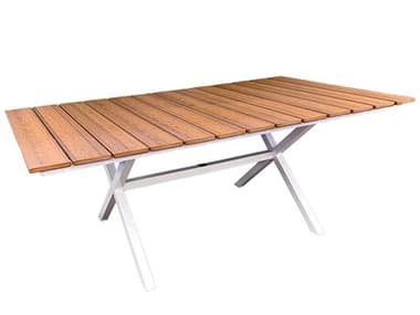 Windward Design Group Tahoe Plank Aluminum 96''W x 42''D Rectangular Dining Table w/ Umbrella Hole WINKD429625STPU
