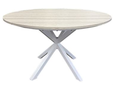 Windward Design Group Tahoe Plank Aluminum 46''Wide Round Dining Table w/ Umbrella Hole WINKD4825TPU