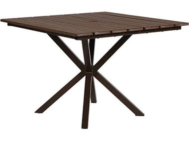 Windward Design Group Tahoe Plank MGP Aluminum 63''Wide Square Dining Table w/ Umbrella Hole WINKD6325STPU
