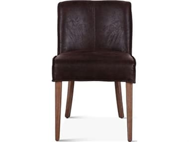 World Interiors Avery Oak Wood Brown Leather Armless Dining Chair WITZWAYDBSC