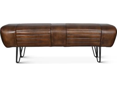 World Interiors Brisbane Brown Leather Accent Bench WITZWBRIMWLBN