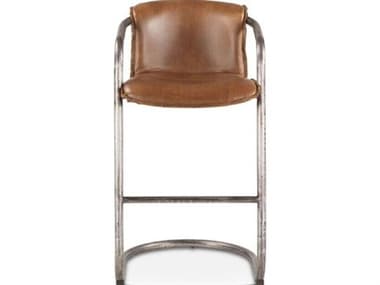World Interiors Chiavari Distressed Brushed Gunmetal Brown Leather Bar Stool WITZWCI266