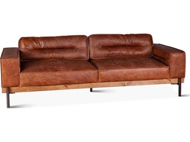 World Interiors Chiavari " Cognac Antique Zinc Oak Brown Leather Upholstered Sofa WITZWCIAMSFCO