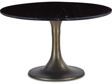 World Interiors Palm Desert 48" Round Marble Black Bronze Dining Table WITZWPDBRZTULBLA