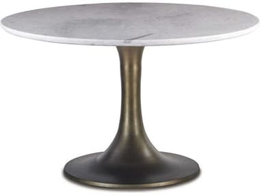 World Interiors Palm Desert 48" Round Marble White Bronze Dining Table WITZWPDBRZTULWHT