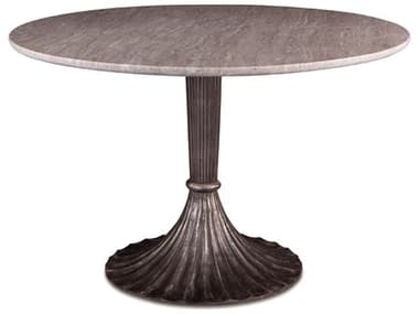 World Interiors Palm Desert 48" Round Marble Brown And Gunmetal Dining Table WITZWPDDECOBL