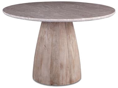 World Interiors Palm Desert 48" Round Marble Brown And White Wash Dining Table WITZWPDMODBL