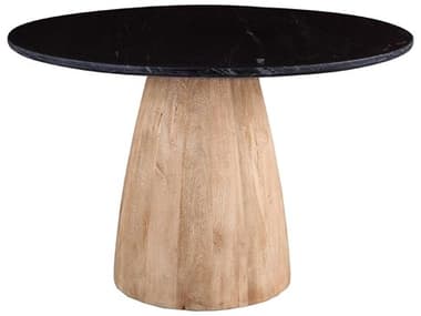 World Interiors Palm Desert Round Marble Black White Wash Dining Table WITZWPDRD48BLKMOD