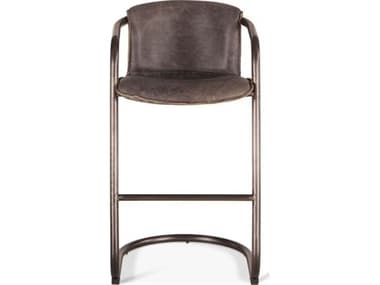 World Interiors Chiavari Distressed Brushed Gunmetal Black Leather Bar Stool WITZWPFBC22AEG