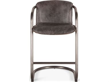 World Interiors Chiavari Distressed Brushed Gunmetal Black Leather Counter Stool WITZWPFCC22AEG