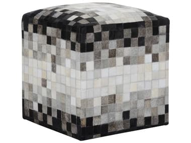 Wildwood Fair and Square 18" White Black Brown Gray Leather Upholstered Pouf WL490634