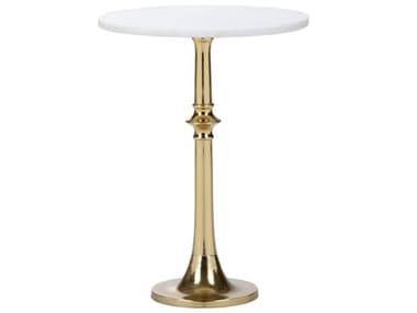 Wildwood Cheers To The Weekend 15" Round Marble Polished Brass Natural White End Table WL490650