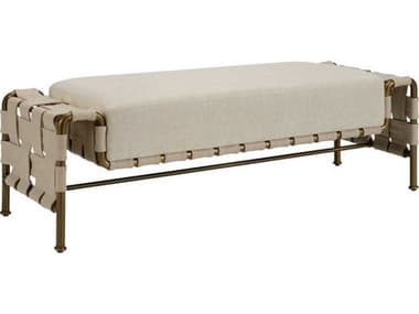 Wildwood 54" Natural Antique Brass Beige Fabric Upholstered Accent Bench WL490729