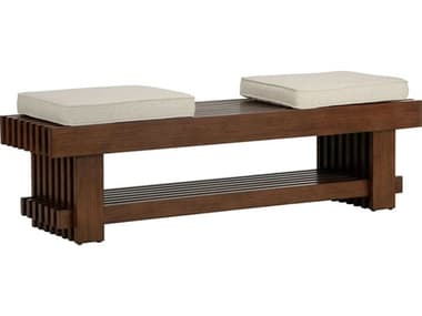 Wildwood Maki 60" Walnut Natural Brown Fabric Upholstered Accent Bench WL490771