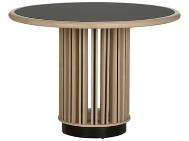 Wildwood Perret Round Glass White Oak Coffee Bronze Black Dining Table WL490853