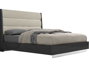 Whiteline Modern Living Pino Dark Grey Polished Silver Black Upholstered King Platform Bed WMLBK1752DGRYLGRY