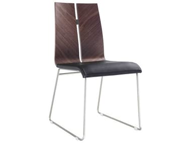 Whiteline Modern Living Lauren Walnut Wood Black Faux Leather Armless Dining Chair Set of 2 WMLDC1191WLTBLK