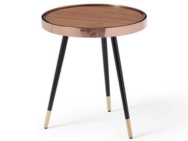 Whiteline Modern Living Meli Round Wood Brown Rose Gold Black End Table WMLST1880SWLT