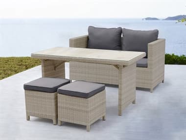 Whiteline Modern Living Outdoor Abbie Beige Dark Grey Wicker Cushion Lounge Set WMOCOL1692BEI