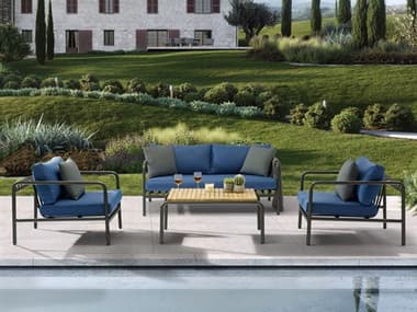 Whiteline Modern Living Outdoor Andrea Blue Aluminum Cushion Lounge Set WMOCOL1833BLU