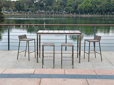 Whiteline Modern Living Outdoor Stone Brown Metal Dining Set WMOSTONEDINSET