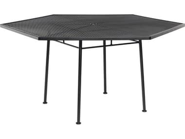 Woodard Wrought Iron Mesh 53'' Wide Hexagon Dining Table with Umbrella Hole WR190138