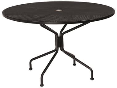 Woodard Wrought Iron Mesh 48'' Wide Round 8 Spoke Dining Table with Umbrella Hole WR190228