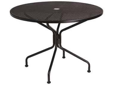 Woodard Wrought Iron Mesh 42'' Wide Round 4 Spoke Dining Table with Umbrella Hole WR190229