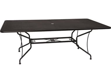 Woodard Wrought Iron Mesh 84''W x 60''D Rectangular Dining Table with Umbrella Hole WR190284