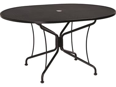 Woodard Wrought Iron Mesh 54''W x 42''D Oval 8 Spoke Dining Table with Umbrella Hole WR190303