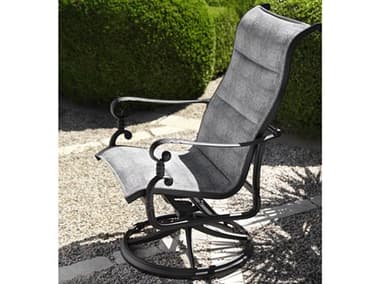Woodard Avondale Padded Sling Cast Aluminum Swivel Dining Arm Chair WR1H0588