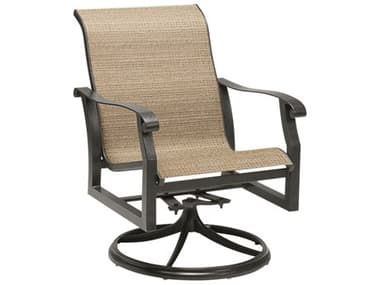 Woodard Cortland Sling Aluminum Swivel Rocker Dining Arm Chair WR420472