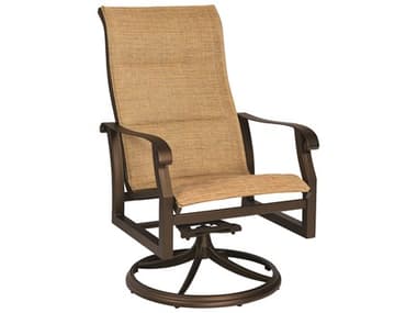 Woodard Cortland Padded Sling Aluminum High Back Swivel Rocker Dining Arm Chair WR420588