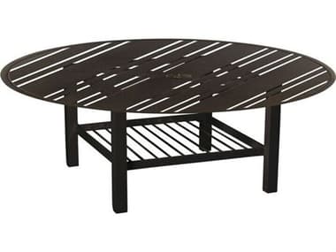 Woodard Tri-Slat Aluminum Round Coffee Table with Umbrella Hole in Elite Base WR4V430002660