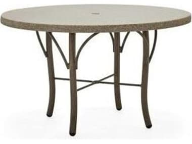 Woodard Oatmeal Aluminum 48'' Round Fiberglass Dining Table with Umbrella Hole in Tribeca Base WR5D48000MC48