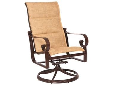 Woodard Belden Padded Sling Aluminum High Back Swivel Rocker Dining Arm Chair WR620566