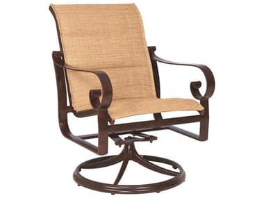 Woodard Belden Padded Sling Aluminum Swivel Rocker Dining Arm Chair WR620572