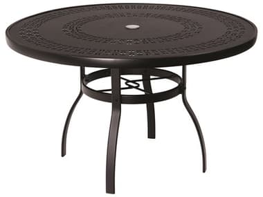 Woodard Aluminum Deluxe 48'' Wide Round Trellis Top Dining Table with Umbrella Hole WR820148A