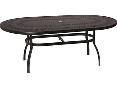 Woodard Aluminum Deluxe 74''W x 42''D Oval Trellis Top Dining Table with Umbrella Hole WR820174A