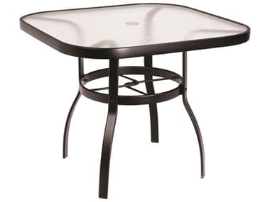 Woodard Deluxe Aluminum 36'' Square Obscure Glass Top Dining Table with Umbrella Hole WR826137W