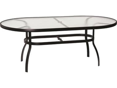 Woodard Aluminum Deluxe 74''W x 42''D Oval Obscure Glass Top Table with Umbrella Hole WR826174W